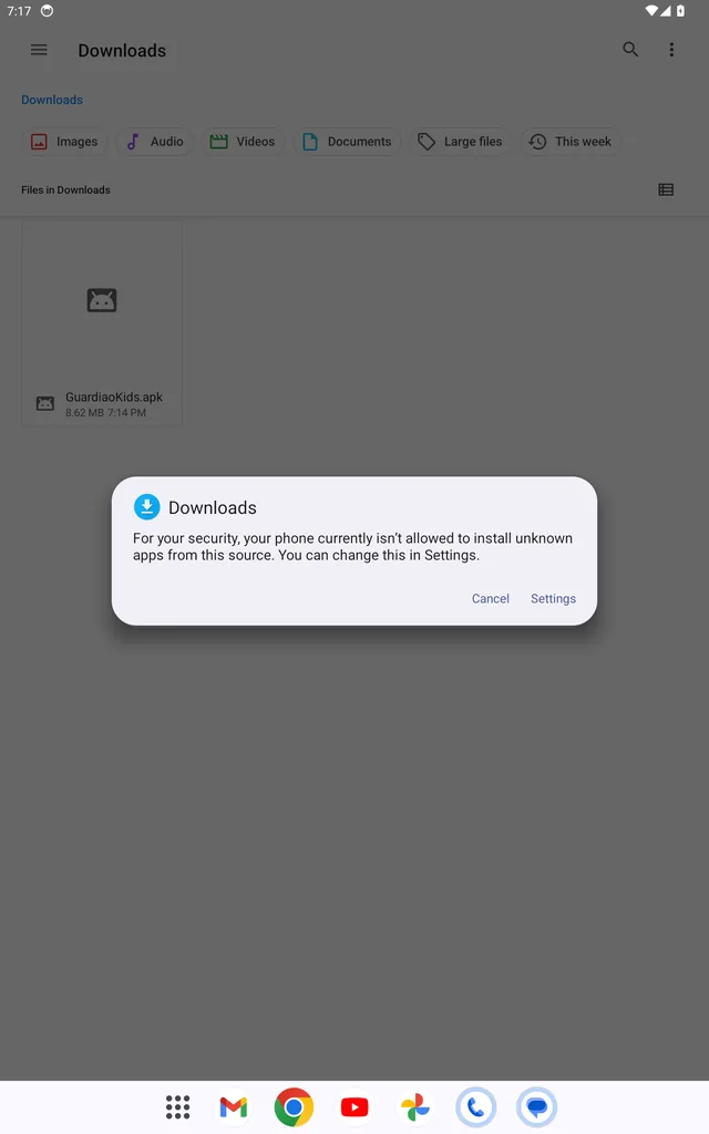 Aviso do Android: por segurança, o aparelho não tem permissão para instalar apps desconhecidos desta fonte